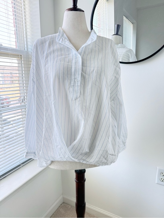 Zara Tops - Zara White Blouse with Light Blue Pinstripes